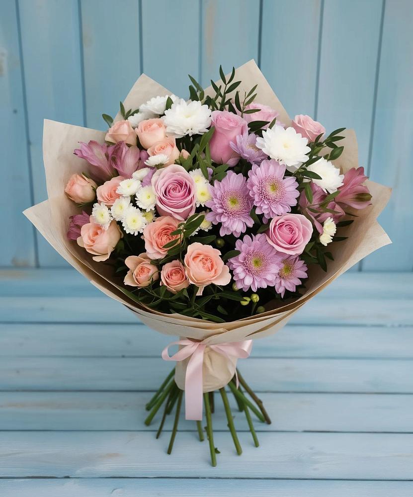Букет цветов из: Хризантемы, Розы и Альстромерии в Морозовске