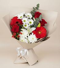Букет цветов из:  Розы, Хризантемы, Герберы и Лилии в Морозовске