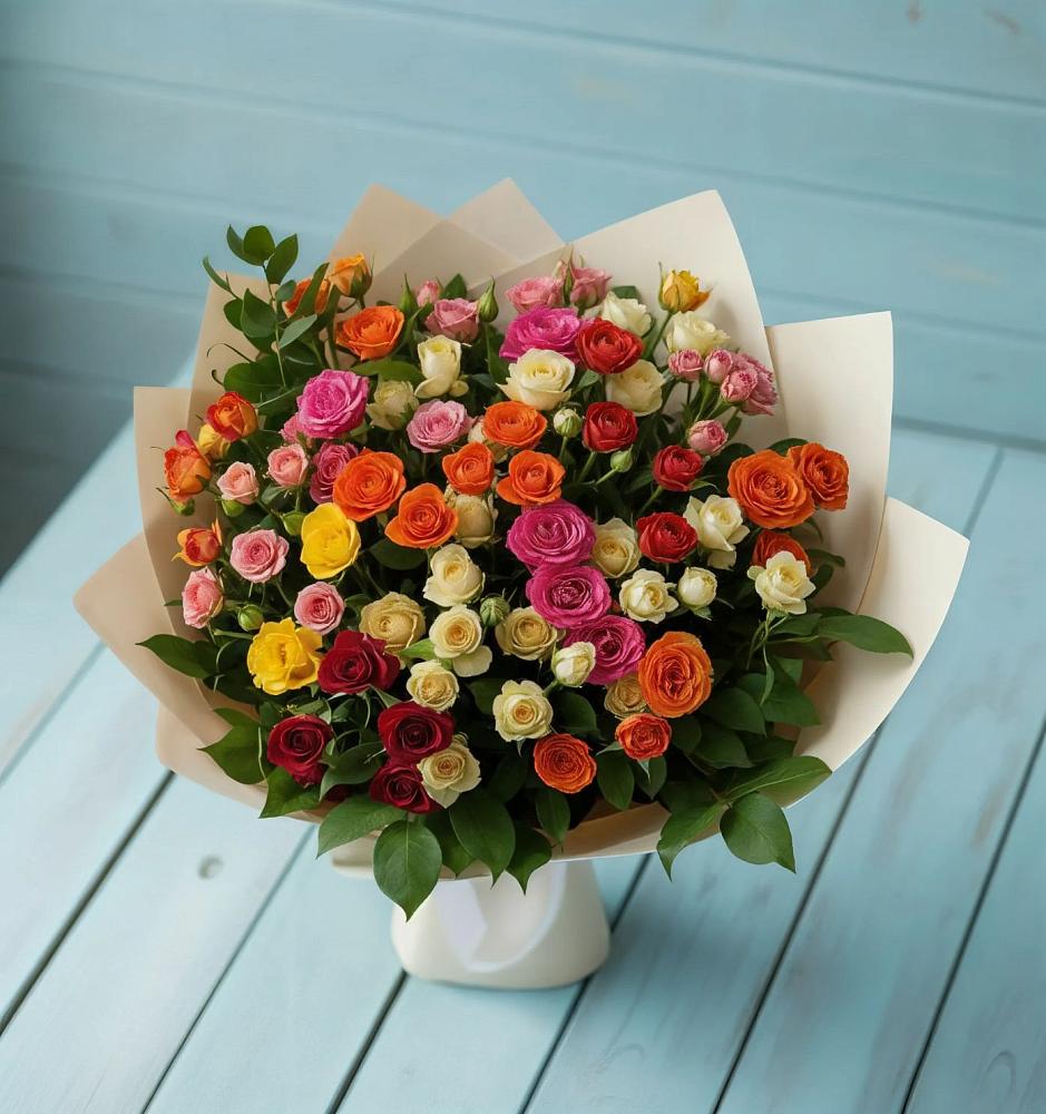 Букет Микс из разноцветных кустовых роз в Морозовске
