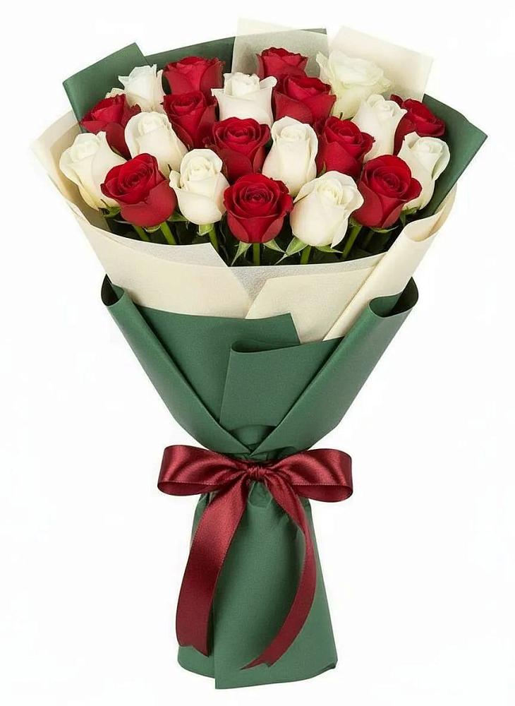 Букет Микс из красных и белых роз в Морозовске