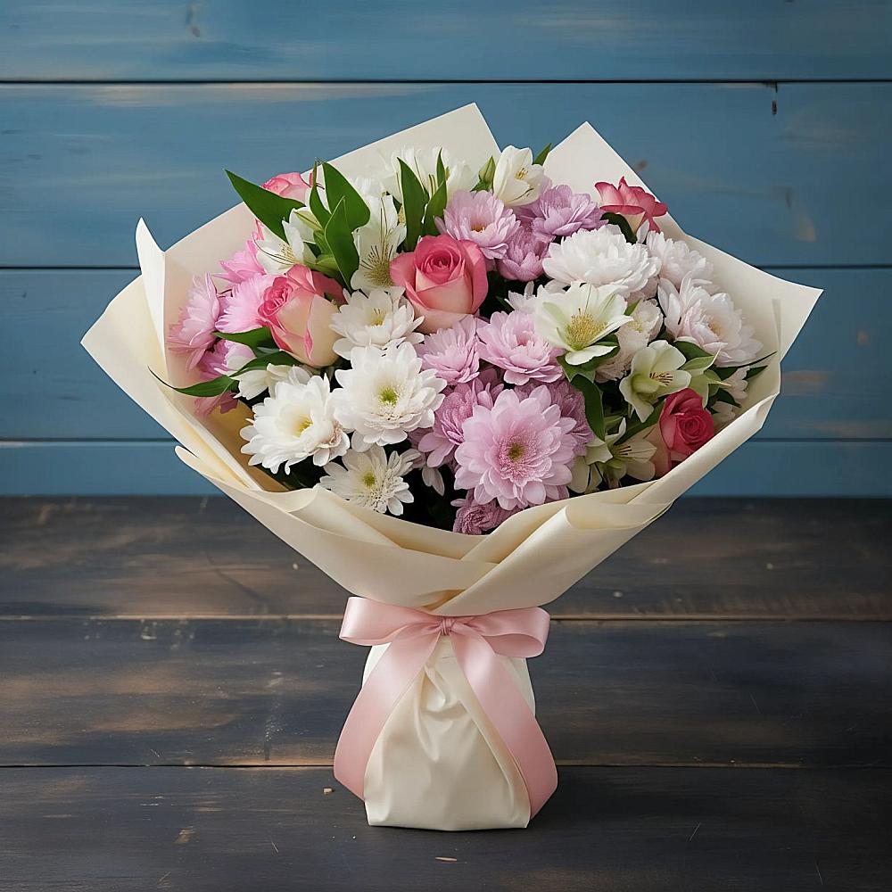 Букет цветов из: Хризантемы, Альстромерии и Розы в Морозовске